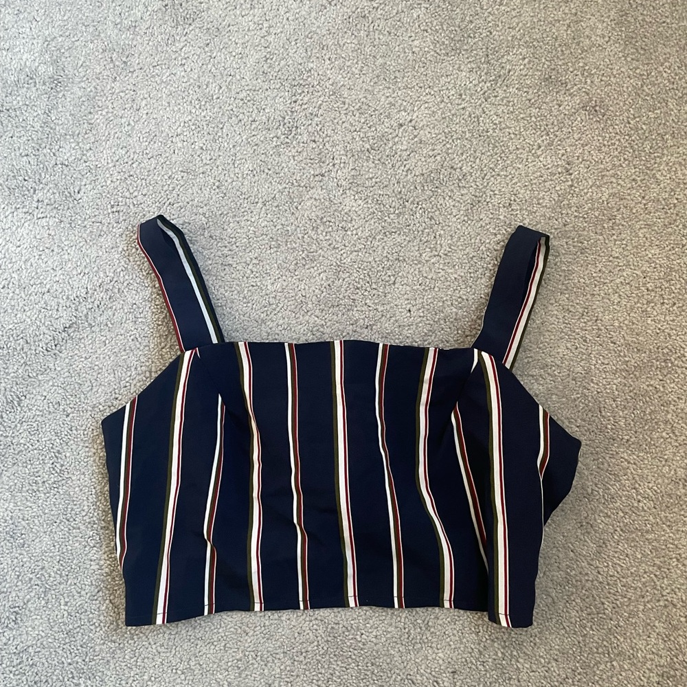 Cropped Striped Navy Blue Women's Top